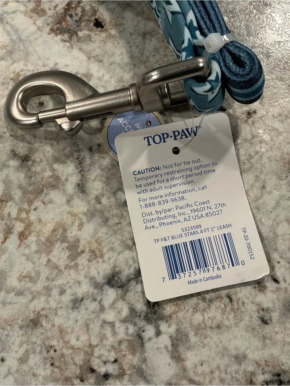 Top Paw Teal STARS Comfort Neoprene Dog Leash New 4 ft